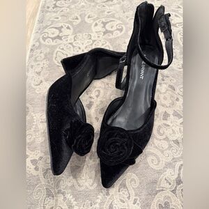 Lane Bryant Black Velvet Heels with Floral Accent